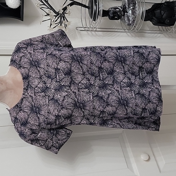Sienna Sky, Size S, Navy and Pinkish Purple Abstract Floral Print Blouse, EUC - Picture 1 of 11